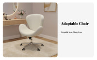 Upholstered Arching Design Chair Height Adjustable Cushioned Vanity Seat 360-Degree rotate Soft Teddy Fabric for Makeup lovers