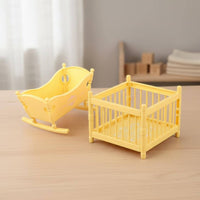 2 Pieces Pretend Play Miniature Cradle and Crib Set Exquisitely Crafted Dollhouse Nursery Furniture Realistic Design Dollhouse Baby Cradle Enhances Creativity for Children, Collectors, Model Display, Miniature Scene