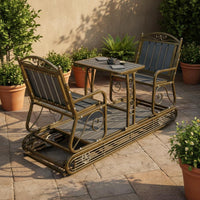 Rattan Patio Rocker Easy to Clean Outdoor Rocking Loveseat Double Rocking Bench Table Included Patio Loveseat Set Canopy Shade