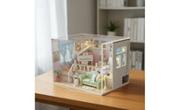 Creative Gift DIY Miniature Dollhouse Kit Highly Detailed DIY Miniature Room Kit Relaxing Project Wooden Dollhouse Model LED Lights for Adults, Teens, Hobbyists