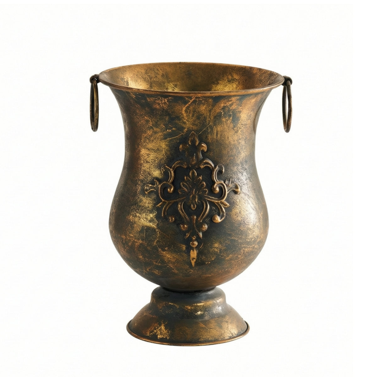 Decorative Metal Vase Retro Decorative Iron Vase Embossed Urn Planter for Mantel, Flower