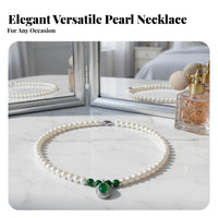 Pearl and Green Stone Necklace Family Day Gift Gemstone Pearl Necklace Elegant Design Neck Jewelry for Moms, Women, Formal Events, Wedding, Party