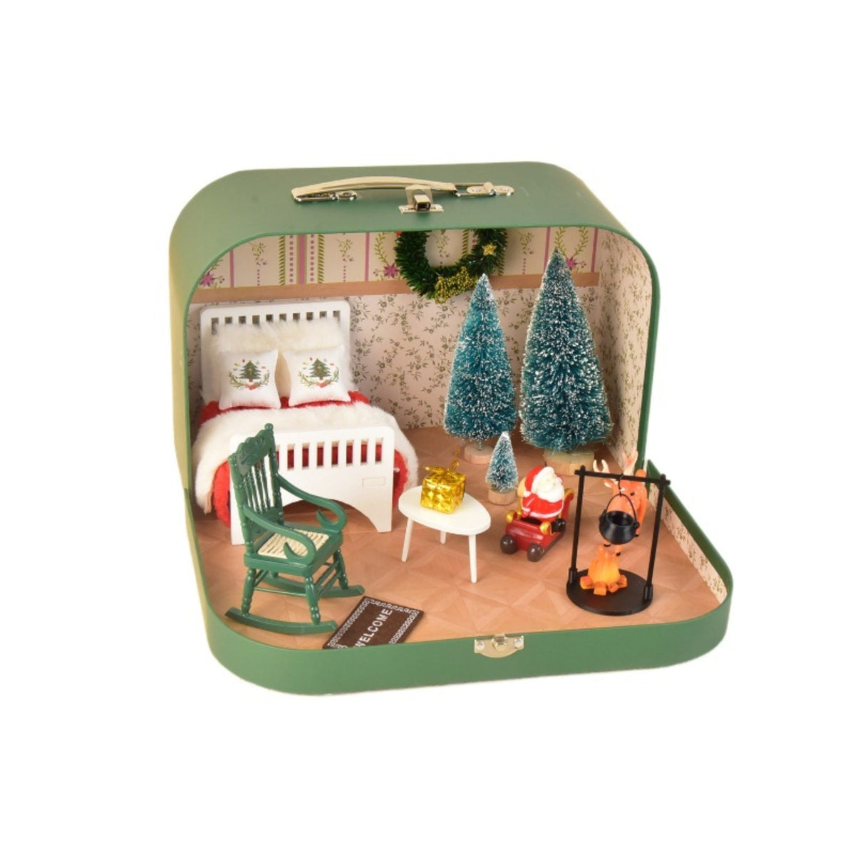 Suitcase Dollhouse Hard-Sided Miniature Dollhouse Suitcase Realistic Doll Travel Case for Collectors, Holiday Decor