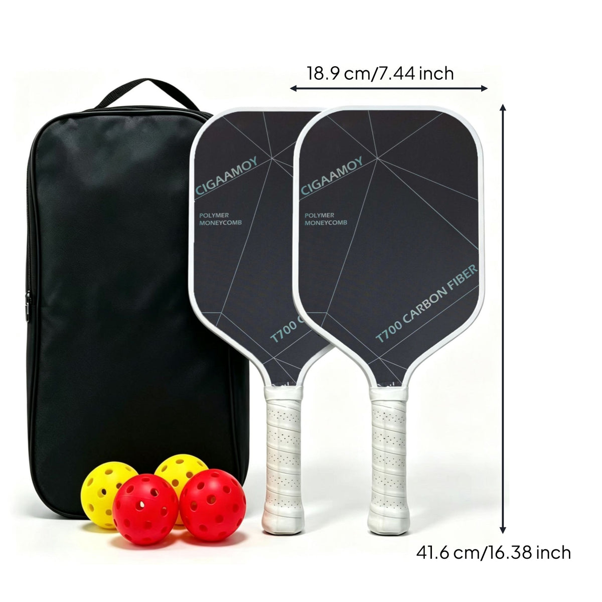 2 Pieces Pickleball Paddle Carbon Fiber Pickleball Paddle with Bag Perforated Grip Lightweight for Intermediate Players