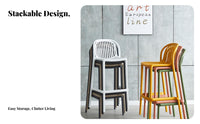 Nordic Design Stackable Slatted Back High Stool Indoor & Outdoor Use High-Back Bar Stool Minimalist Aesthetic Counter Chair Lightweight for Homeowners, Business Owners, Entertainers, Kitchen, Patio, Balcony, Breakfast Nook