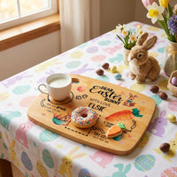 Wooden Serving Platter Holiday Serving Tray Cutting Board Easter Bunny Carrots Decor Easter Table Decoration Rabbit Dinner Platter for Kitchen
