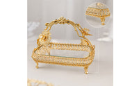 European-Style Glass Fruit Tray with Metal Frame Ornate Decorative Serving Tray with Handle Footed Clear for Home Decorators, Hosts, Tea Table, Hotel Reception