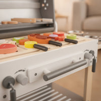 Wooden Play Grill Cart Rolling Kids Grill Playset Compact Pretend Play Barbecue for Young Children