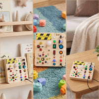 Wooden Busy Board Interactive Busy Board with Switches Long-Lasting Learning Toy Compact for Toddlers, Kids