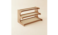 Wood-Grain Tabletop Storage Shelf Open-Structure Desk Shelf with Rattan Space-Saving Desktop Bookshelf Compact for Sideboard, Tea Corner