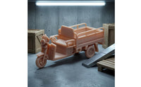 1/64 Scale Cargo Tricycle Model Unpainted Three-Wheeled Cargo Trike Orange-Peach Finish Three Wheel Flatbed Truck Model Side Railings
