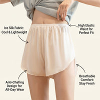Ice Silk Boxers for Women with Breathable Anti Chafing Design, Modesty Shorts Under Skirts and Dresses, Curved Leg Opening