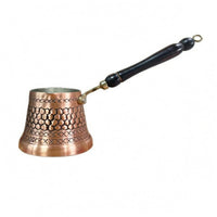 Tinned Interior Turkish Coffee Pot Wooden Handle Copper Cezve Hanging Loop Engraved Copper Pot Stovetop Use for Heating Drinks