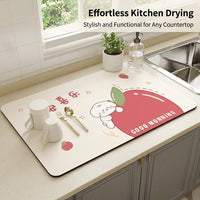 Dining Table and Sink Absorbent Mat for Kitchen Countertops, Quick Dry Stone Dish with Wooden Base for Household Use