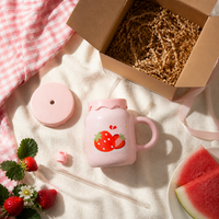 Ceramic Fruit Mug with Lid, Straw, and Handle - 400ml Cute Aesthetic Water Cup