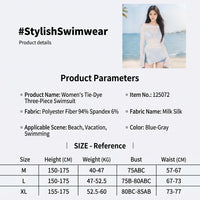 Girls' and Women's Bikini Sets with Padded Bra for Water Sports, Three-Piece Tie-Dye High-Waisted for