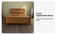 Chinese Design Foundation Bed Traditional Joinery Solid Wood Double Bed Hand Polished Bedroom Furniture for Homeowners, Guesthouse, Guest Room