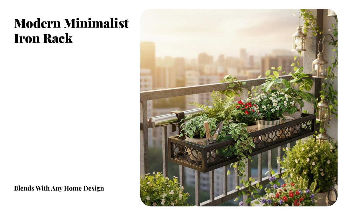 Hanging Design Railing Planter Holder Space-Saving Balcony Railing Basket Adjustable fasteners plant holder Anti-Rust for Plant Lovers, Apartment Dwellers, homeowners, Windowsill, Fence, Patio, Porch