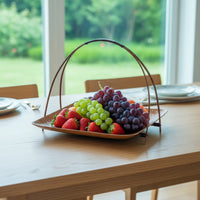 Bamboo Tray with Stand Traditional Woven Snack Platter Handmade for Tea Time, Tabletop