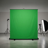 Height-Adjustable Pull-up Green Screen Floor-Standing Green Screen with Stand No-Drill Retractable Backdrop Wrinkle-Resistant for Content Creators, Videographers, Photographers, Live Broadcasting, Home Studio, Video Recording Conferencing
