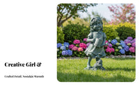 Whimsical Design Girl with Watering Can Statue Hand-Painted Girl with Watering Can Figurine Weather-Resistant for Flower Bed, Patio, Porch