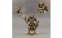 Miniature Bull Warrior Figurine with Axe Mini Brass Bull Statue with Buckler Detailed Desk Toy Metal for Collectors, Gamers, Bookshelf, Display Cabinet