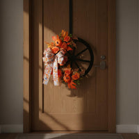 Wagon Wheel Wreath Artificial Flowers Fall Pumpkin Wreath Waterless Design Door Hanging