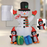 Outdoor Inflatable Snowman with Penguins Festive Snowman with Top Hat Foldable Yard Decoration Long-Lasting for Garden