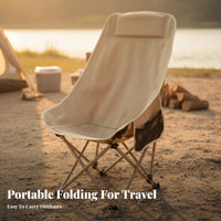 Ergonomic Design Portable Reclining Lounge Chair Built-in Headrest Adjustable Reclining Camp Chair Stable Cross-Frame Collapsible Beach Lounger Side Pocket for Campers, Families, Backpackers, Camping, Backyard, Picnic, Travel