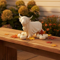 Halloween Highland Cow Ghost Statue Spooky Cow Ghost Figurine Rustic Statue with Drape Whimsical for Tabletop