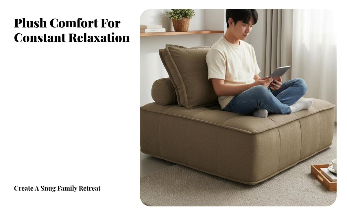 Italian Minimalist Design Tofu Block Sofa Lowsilhouette Living Room Furniture adaptable Configuration Home Seating Plush pads for Small Apartment Dwellers, Modern Homeowners, Families, Lounge Area, Office