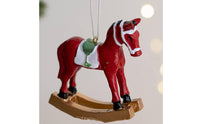 Rocking Horse Ornament Painted Finish Resin Rocking Horse Figurine Double-Purpose Use Xmas Tabletop Sculpture for Desktop, Wreath
