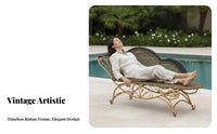 Vintage Design Wicker Chaise Lounge Hand-Woven Design Patio Daybed Weather-Resistant Outdoor Furniture Sturdy Frame for Hotel Owners, Sunbathers, Homeowners, Poolside, Balcony, Sunroom, Backyard