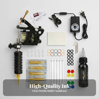 7 Color Inks Included Coil Machine Kit Reusable Practice Skin Complete Starter Set Body Art Supplies for Beginners, Hobbyists, Home Use