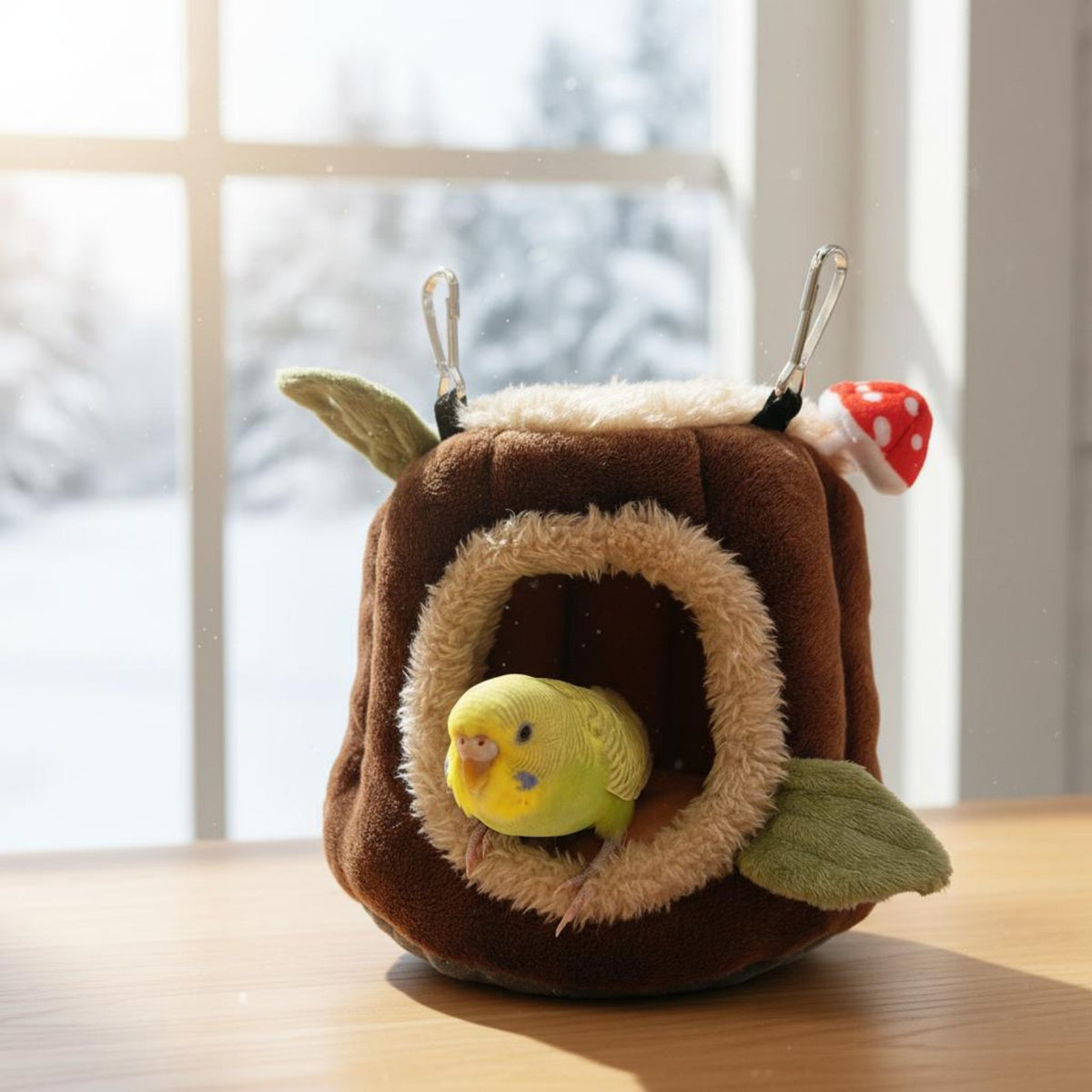 Plush Hanging Parrot Bed, Winter Warm Avian Hideaway House