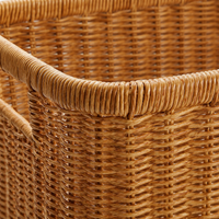Woven Storage Baskets, Rectangular Wicker Basket with Cut-Out Handles, Tan Synthetic Rattan for Living Room & Cupboard Organiser