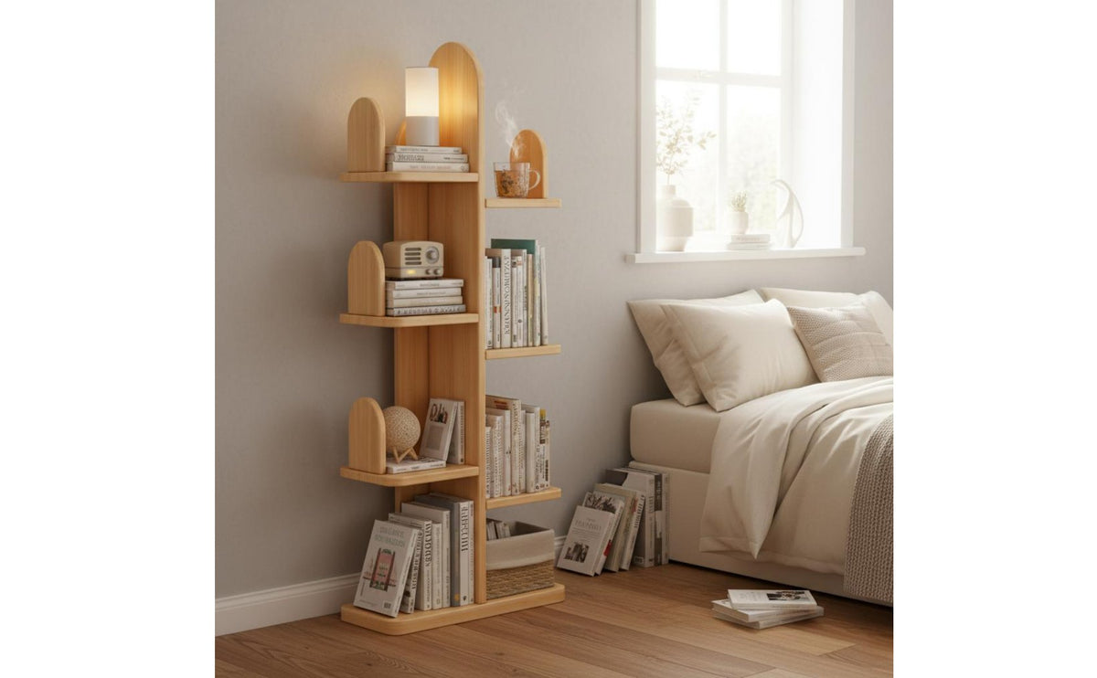 Space-Saving Narrow Bedside Shelf Stable Design Space Filler Shelf Multi-Tier Leaning Bookshelf Large Capacity for Small Areas