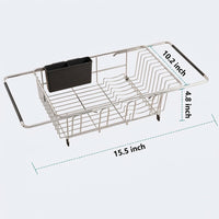 Kitchen Sink Rack, Expandable Over Sink Dishware Organizer, Modern Stainless Steel Rack and Kitchen Sink Organizer with Handy Cutlery Holder