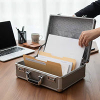Aluminum Briefcase Construction Metal Hard Shell Case Reinforced Corners Portable Tool Case for Photographers, Sample Display, Business Travel