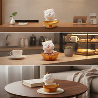 Cute Cat Candy Bowl Smiling Cat Figurine with Tray Decorative Dish Auspicious for Homeowners, Entryway, Living Room, Reception Desk