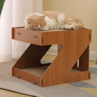 Cat Scratcher House Wooden Look Cat House with Scratch Pad Reversible Furniture for Kittens, Living Room