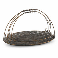 2 Pieces Wrought Iron Tray Vintage Decorative Tray with Handle Rustic Perforated Metal Basket for Tea Table