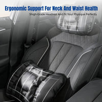 Round Car Headrest Pillow, Anti-Stain Leather, Ergonomic Lumbar Support, Pad Set, Universal Fit