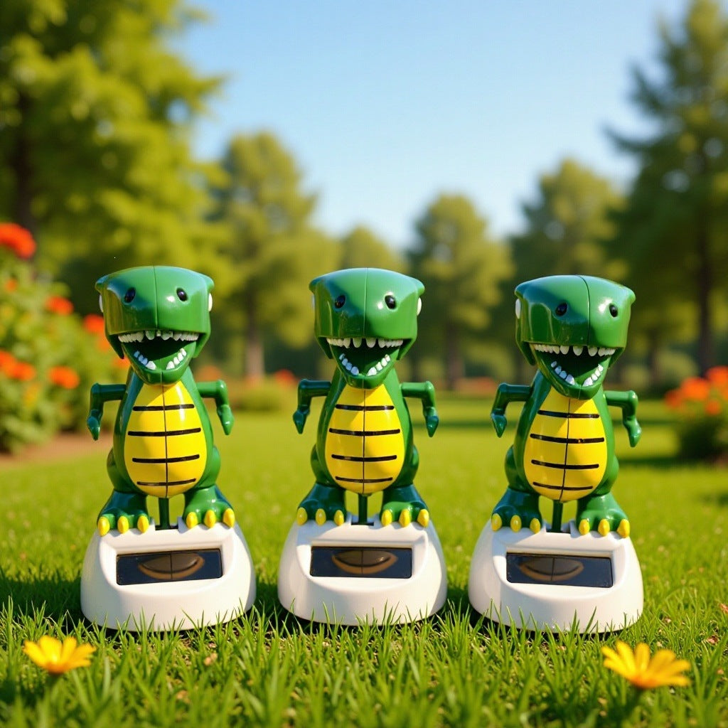 Solar-Powered Apple Flower Car Decoration Toy Dinosaur