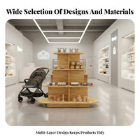 Safe Rounded Corners Round Retail Gondola Heavy Duty Unrestricted Standing Island Shelf Sturdy and Long-Lasting Multi-Tier Display Stand Easy to Assemble for Shop Owners, Retailers, Vendors, Trade Exposition
