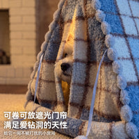 Autumn/Winter Plaid Pet Bed for Dogs, Semi-Enclosed, Warm, Washable