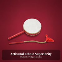 Traditional Design Long-Handled Frame Drum Portable Frame Drum Reinforced Handle Dance Prop Handmade for Children, Students, Stage Performances, Cultural Festivals, Celebrations, Home Practice