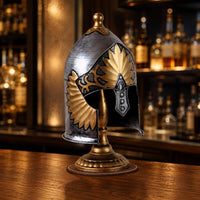 Gold Trim Silver Roman Helmet Ornament Lustrous Finish Roman Warrior Helmet Tabletop Decoration Home Decor for Bar, Restaurant