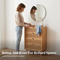 Japanese design 3-Drawer Rattan chest of drawers Minimalist Aesthetic Chest of Drawers sturdy Construction Storage Cabinet for Interior Design aficionados, Apartment Dwellers, Homeowners, Entryway, Bedroom, Living Room, Hallway