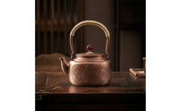 Antique Tea Kettle with Red Knob Vintage Copper Kettle Heat-Resistant Copper Teapot with Wrapped Handle Ergonomic for Table Service
